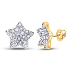 1/10 CTW Mens Round Diamond Star Earrings 10kt Yellow Gold - REF-10R9X