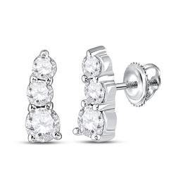 1/4 CTW Womens Round Diamond 3-stone Earrings 10kt White Gold - REF-24R5X