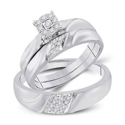 1/5 CTW His Hers Round Diamond Cluster Matching Wedding Set 10kt White Gold - REF-43Y6N