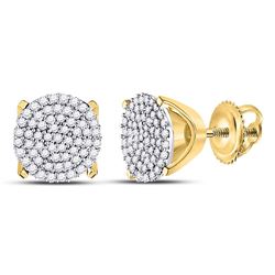 1/3 CTW Womens Round Diamond Circle Cluster Stud Earrings 10kt Yellow Gold - REF-24F5W