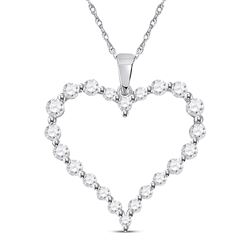 1 CTW Womens Round Diamond Outline Heart Pendant 14kt White Gold - REF-68R2X