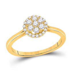 1/3 CTW Womens Round Diamond Halo Flower Cluster Ring 14kt Yellow Gold - REF-47M6F