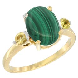 2.99 CTW Malachite & Yellow Sapphire Ring 14K Yellow Gold - REF-30M3A