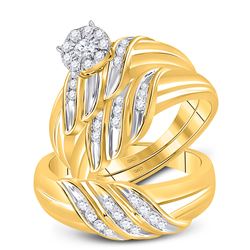 5/8 CTW His Hers Round Diamond Solitaire Matching Wedding Set 10kt Yellow Gold - REF-71A6M