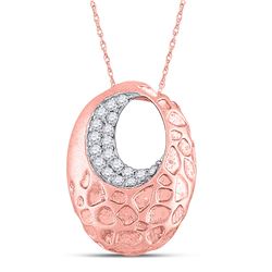 1/6 CTW Womens Round Diamond Pitted Oval Pendant 14kt Rose Gold - REF-27M3F