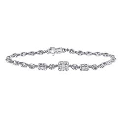 3/4 CTW Womens Baguette Diamond Geometric Fashion Bracelet 14kt White Gold - REF-109R2X