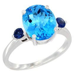 2.64 CTW Swiss Blue Topaz & Blue Sapphire Ring 10K White Gold - REF-24F5N