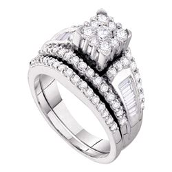 1 & 1/2 CTW Round Diamond Bridal Wedding Ring 14kt White Gold - REF-126X2T