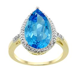 5.55 CTW Swiss Blue Topaz & Diamond Ring 10K Yellow Gold - REF-34M8A