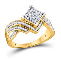 1/3 CTW Womens Round Diamond Offset Square Cluster Ring 10kt Yellow Gold - REF-28W5H