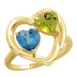 2.61 CTW Diamond, London Blue Topaz & Lemon Quartz Ring 14K Yellow Gold - REF-33A9X