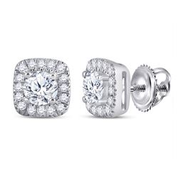 1/2 CTW Womens Round Diamond Halo Earrings 14kt White Gold - REF-68Y2N