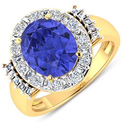 Natural 4.58 CTW Tanzanite & Diamond Ring 14K Yellow Gold - REF-156T2H