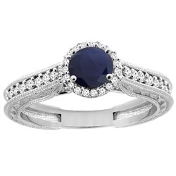 1.29 CTW Blue Sapphire & Diamond Ring 14K White Gold - REF-88X6M