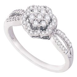 1/3 CTW Womens Round Diamond Flower Cluster Ring 10kt White Gold - REF-28V2Y