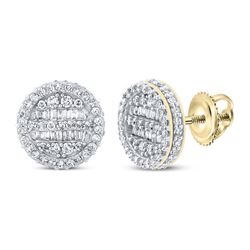 1 CTW Mens Baguette Diamond Circle Earrings 10kt Yellow Gold - REF-70V8Y