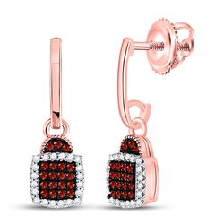 1/5 CTW Womens Round Red Color Enhanced Diamond Square Dangle Earrings 10kt Rose Gold - REF-20A5M