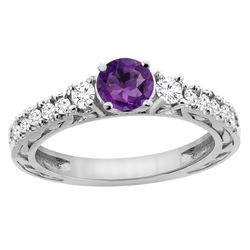 1.10 CTW Amethyst & Diamond Ring 14K White Gold - REF-79Y3V