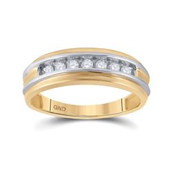 1/4 CTW Mens Round Diamond Single Row Band Ring 10kt Two-tone Gold - REF-39X5T