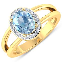 Natural 1.62 CTW Aquamarine & Diamond Ring 14K Yellow Gold - REF-66M9T