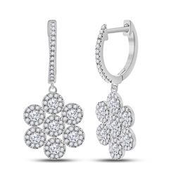 1 CTW Womens Round Diamond Dangle Earrings 10kt White Gold - REF-61W4H