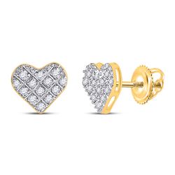 1/10 CTW Womens Round Diamond Heart Earrings 10kt Yellow Gold - REF-9T5V