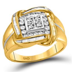 1/2 CTW Mens Round Diamond Square Cluster Ring 10kt Yellow Gold - REF-51W2H