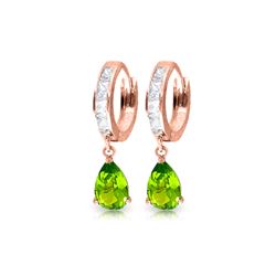 Genuine 3.9 ctw White Topaz & Peridot Earrings 14KT Rose Gold - REF-50T6A