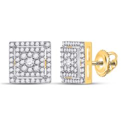 1/2 CTW Womens Round Diamond Square Earrings 10kt Yellow Gold - REF-40N8A