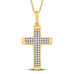 1/6 CTW Womens Round Diamond Cross Religious Pendant 10kt Yellow Gold - REF-15W2H