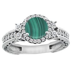 1.46 CTW Malachite & Diamond Ring 14K White Gold - REF-76X9M