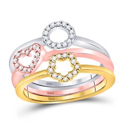 1/5 CTW Womens Round Diamond 3-Piece Stackable Band Ring 10kt Tri-Tone Gold - REF-38H2R