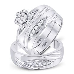 1/2 CTW His Hers Round Diamond Cluster Matching Wedding Set 10kt White Gold - REF-79N6A