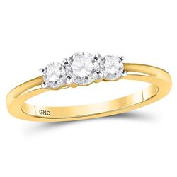 1/2 CTW Round Diamond 3-stone Bridal Wedding Engagement Ring 14kt Yellow Gold - REF-56H6R