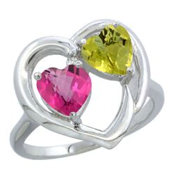 2.61 CTW Diamond, Pink Topaz & Lemon Quartz Ring 10K White Gold - REF-23M5K