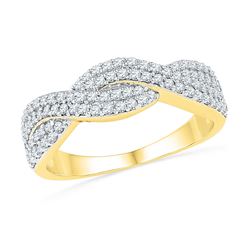 1/2 CTW Womens Round Diamond Crossover Band Ring 10kt Yellow Gold - REF-33Y5N