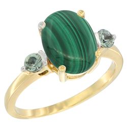 2.99 CTW Malachite & Green Sapphire Ring 14K Yellow Gold - REF-30X3M