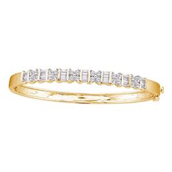 2 CTW Womens Round Diamond Bangle Bracelet 14kt Yellow Gold - REF-245H4R