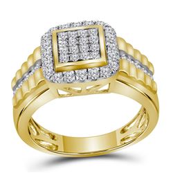 1 CTW Mens Round Diamond Square Frame Cluster Ring 10kt Yellow Gold - REF-83R7X