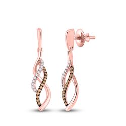 1/5 CTW Womens Round Brown Diamond Dangle Earrings 14kt Rose Gold - REF-27Y3N