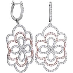 1 & 3/4 CTW Womens Round Diamond Ripple Dangle Earrings 18kt Two-tone Gold - REF-238W5H