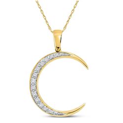 1/6 CTW Womens Round Diamond Crescent Moon Pendant 14kt Yellow Gold - REF-25X9T