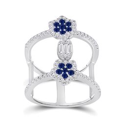 1 CTW Womens Round Blue Sapphire Diamond Negative Space Band Ring 14kt White Gold - REF-88W5H