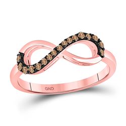 1/5 CTW Womens Round Brown Diamond Infinity Ring 10kt Rose Gold - REF-22V5Y