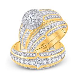 2 & 1/3 CTW His Hers Round Diamond Halo Matching Wedding Set 14kt Yellow Gold - REF-248F7W