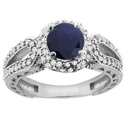 1.55 CTW Blue Sapphire & Diamond Ring 14K White Gold - REF-118A3X