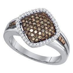 1/2 CTW Womens Round Brown Diamond Cluster Ring 10kt White Gold - REF-34Y3N