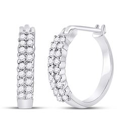 1/4 CTW Womens Round Pave-set Diamond Huggie Hoop Earrings 10kt White Gold - REF-15M2F