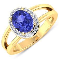 Natural 1.82 CTW Tanzanite & Diamond Ring 14K Yellow Gold - REF-71N9R