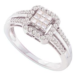 1/2 CTW Womens Princess Diamond Square Cluster Ring 14kt White Gold - REF-58Y5N